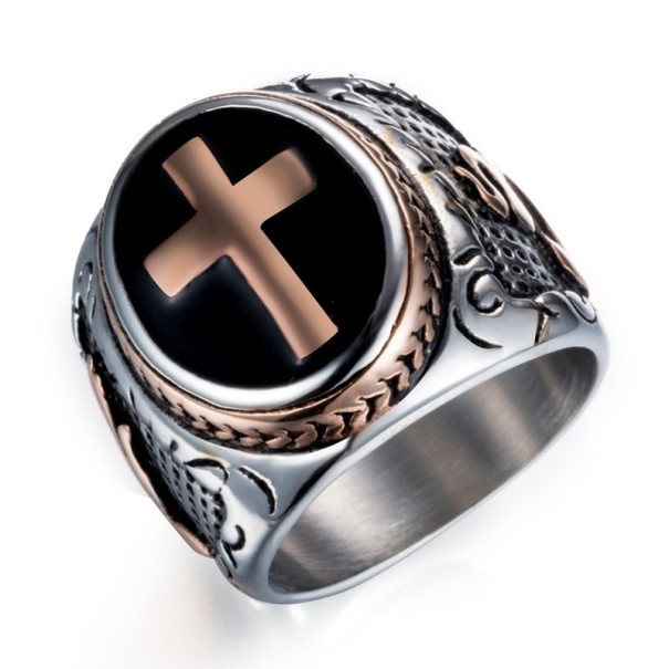 Pánský prsten Kříž J1559 růžová 7