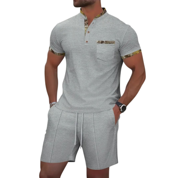Pánský set polo tričko a kraťasy Dvoudílný komplet se zipem u krku a stahovací šňůrkou Strukturovaný polyester Na běžné nošení šedá XL