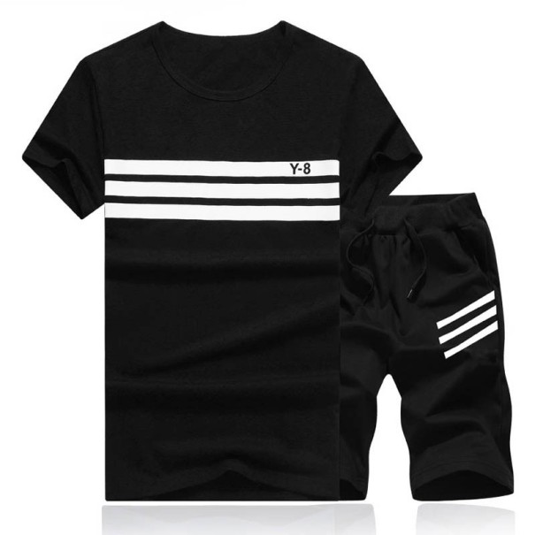 Pánský set s pruhy - Tričko a kraťasy J979 černá XS