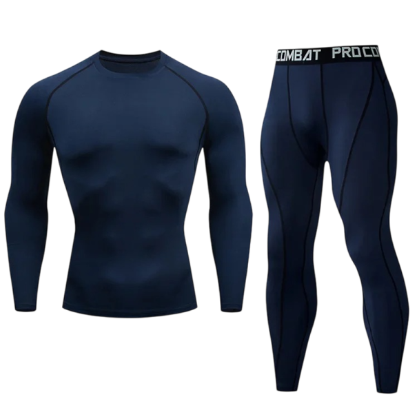 Pánský set tričko a legíny Kompresní tričko s dlouhým rukávem Funkční legíny s pružným pasem Polyester Dvoudílný komplet na sport a běh tmavě modrá L