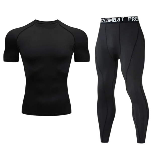 Pánský set tričko a legíny Kompresní tričko s krátkým rukávem Funkční legíny s pružným pasem Polyester Dvoudílný komplet na sport a běh černá S