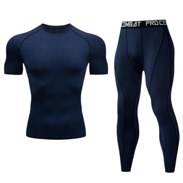 Pánský set tričko a legíny Kompresní tričko s krátkým rukávem Funkční legíny s pružným pasem Polyester Dvoudílný komplet na sport a běh tmavě modrá L