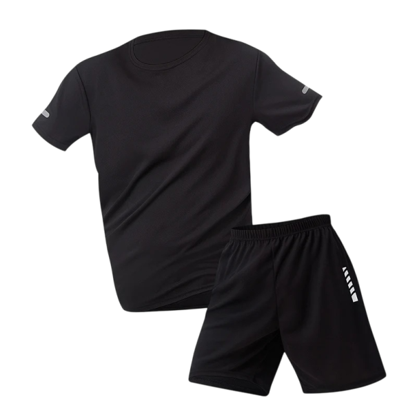 Pánský sportovní set tričko a kraťasy Dvoudílný komplet s krátkým rukávem a pružným pasem Polyester Na běh fitness a sporty černá XS