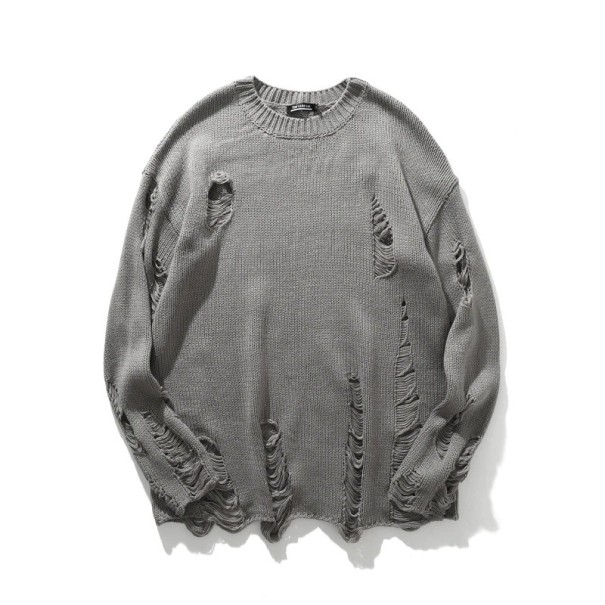 Pánsky sveter s dierami sivá XL