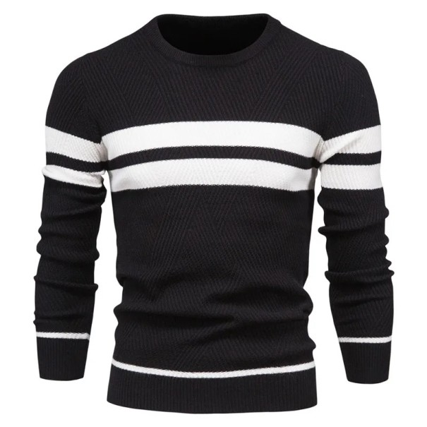 Pánsky sveter s dlhým rukávom a rolákem Slim pletený sveter s výstrihom do V Jednofarebný s 3 bielymi pruhmi Teplý Polyester Bavlna Rôzne farby čierna XL
