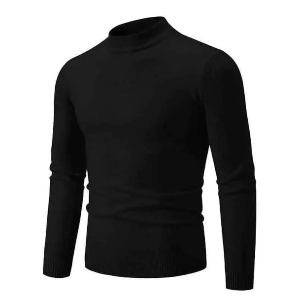 Pánsky sveter s rolákem Jednofarebný pletený sveter s výstrihom do O Dlhý rukáv Elegantný zimný jesenný sveter Polyester Rôzne farby čierna M