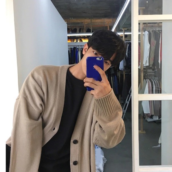 Pánský svetr s knoflíky F293 khaki XL