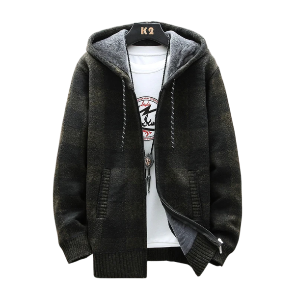 Pánský zimní kostkovaný kardigan s kapucí na zip Stylový teplý svetr s dlouhým rukávem Podzimní a zimní oblečení Polyester Různé barvy zelená S