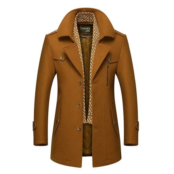 Pánsky zimný vlnený kabát S61 svetlo hnedá L