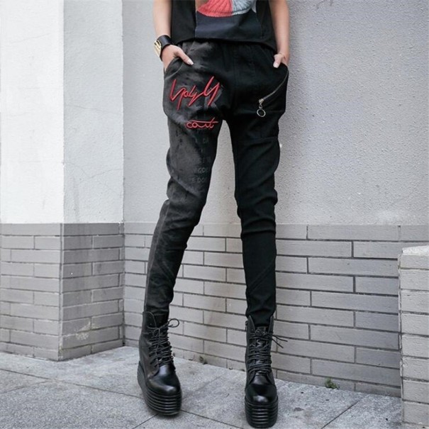 Pantalón ajustado de mujer con cremallera, color negro S