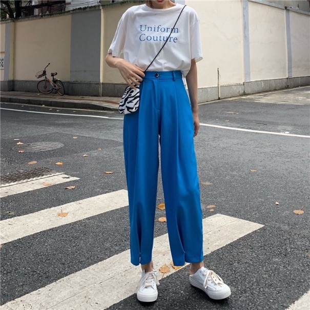 Pantalón de cintura alta para mujer D10 azul XS