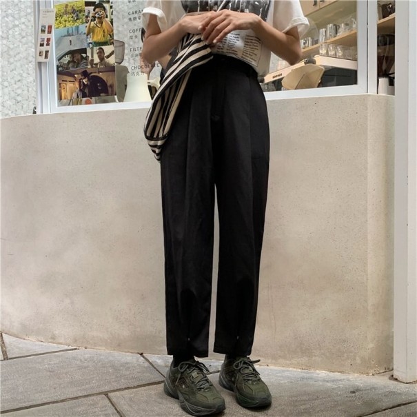 Pantalón de cintura alta para mujer D10 negro S