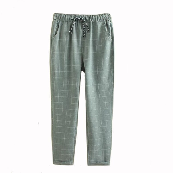 Pantalón de cuadros para mujer con cintura elástica gris claro S