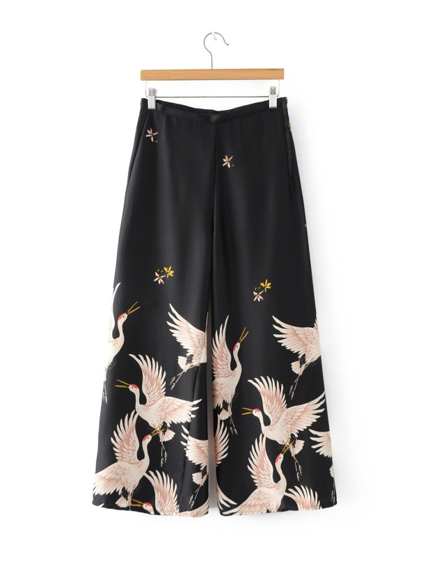 Pantalón de mujer con motivo de pájaro M