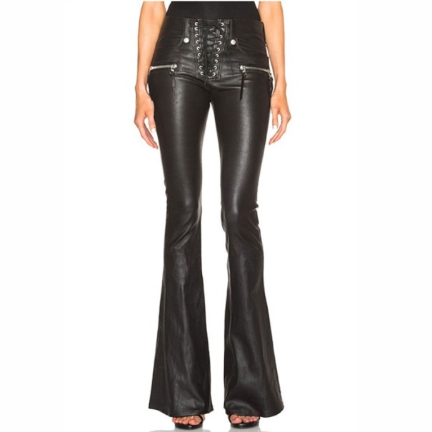 Pantalones acampanados de piel sintética para mujer XS