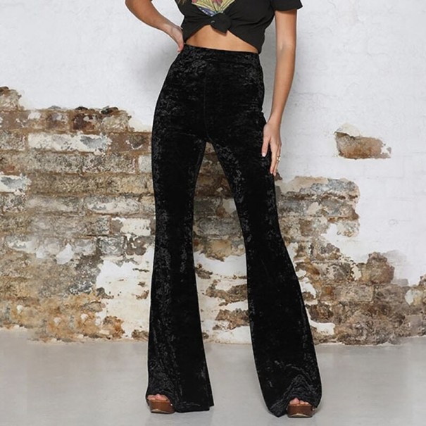 Pantalones acampanados elásticos para mujer negro L