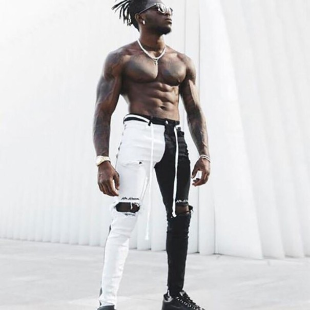 Pantalones bicolor para hombre blanco XS