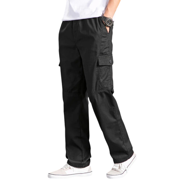 Pantalones cargo de algodón para hombre, pantalones casuales de trabajo de verano con bolsillos, ajuste cómodo, pantalones de primavera para exteriores, material ligero. negro L