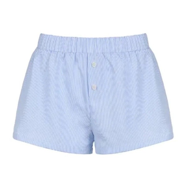 Pantalones cortos casuales sueltos a rayas para mujer con botones, pantalones cortos de verano cómodos de cintura alta, pantalones cortos a rayas elegantes para el ocio azul M