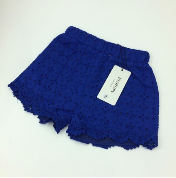 Pantalones cortos de encaje para niñas J1888 azul 3