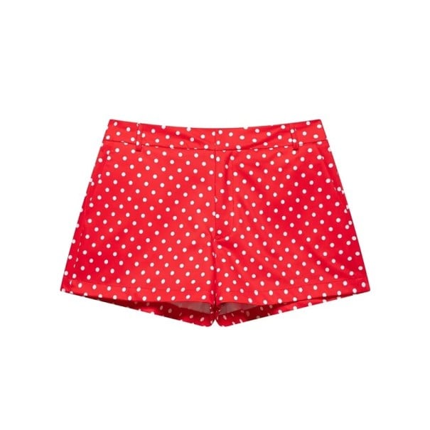 Pantalones cortos de mujer con patrón de lunares, bolsillos y trabillas para cinturón, de verano, informales, para la ciudad y uso diario rojo S
