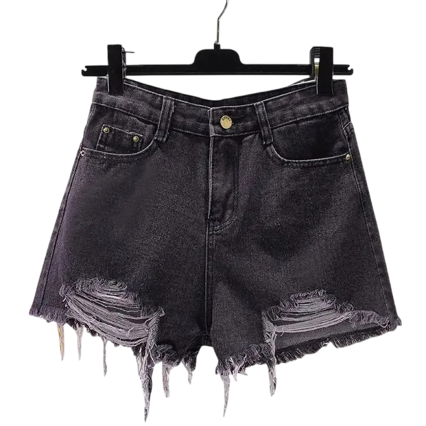 Pantalones cortos de mujer de tiro alto con bolsillos en denim desgastado de algodón y terylen, modernos y veraniegos gris oscuro XL