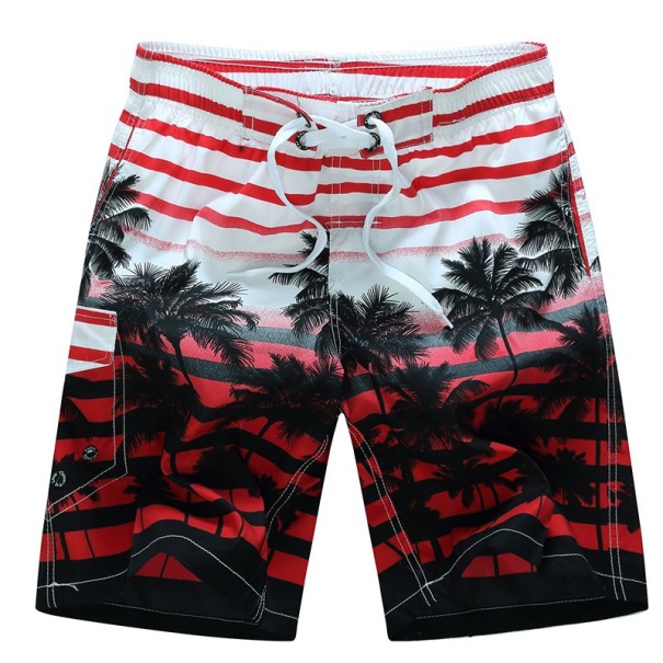 Pantalones cortos de playa para hombre con palmeras J2762 rojo L