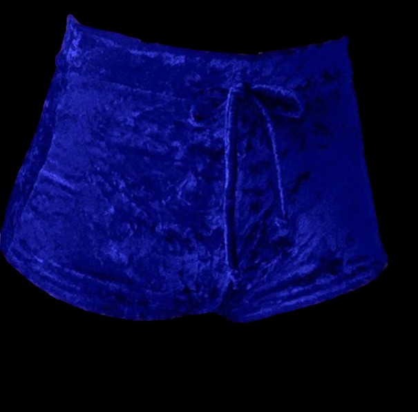 Pantalones cortos de terciopelo de cintura alta para mujer J3228 azul oscuro XS