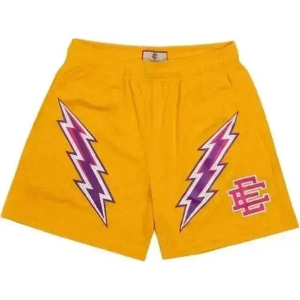 Pantalones cortos deportivos de malla para hombre, informales, con estampado de rayos, de secado rápido, para entrenamiento de verano amarillo XL