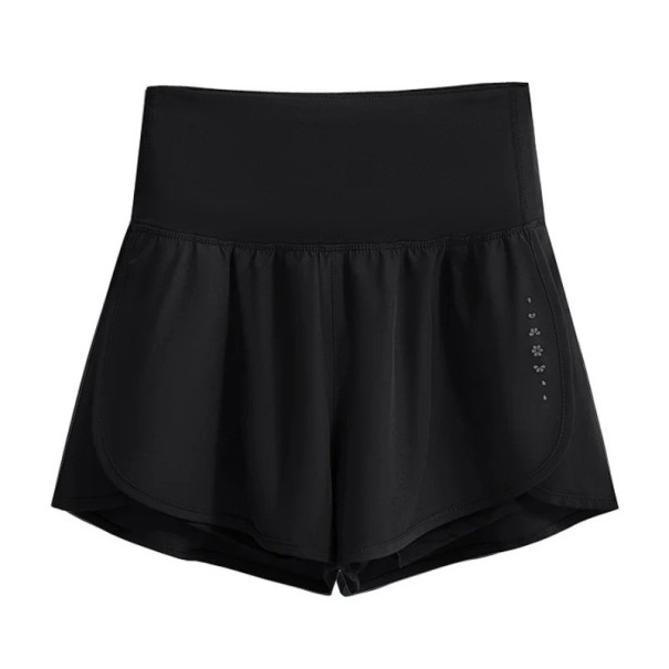 Pantalones cortos deportivos para mujer de cintura alta con bolsillos en color sólido de poliéster y spandex, pantalones cortos funcionales elásticos para correr y fitness negro XS