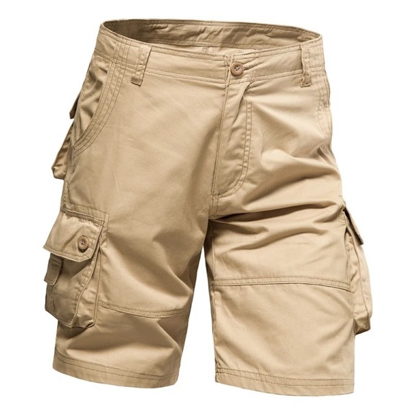 Pantalones cortos holgados de algodón para hombre, con múltiples bolsillos, cómodos hasta la rodilla para senderismo y trabajo en verano. beige 40