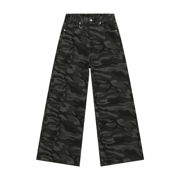 Pantalones de camuflaje de corte recto para hombre, holgados, anchos y cómodos, estilo casual, estilo militar. negro XS