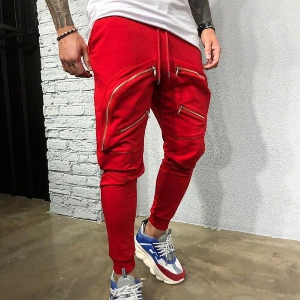 Pantalones de chándal con cremallera para hombre F1685 rojo S