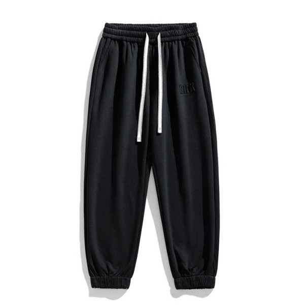 Pantalones de chándal para hombre de un solo color con bolsillos y cordón, poliéster, algodón, corte cómodo, ideales para el tiempo libre y el deporte negro XXS