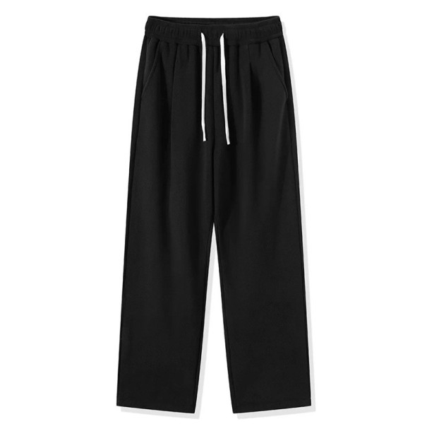 Pantalones de chándal para hombre de un solo color con forro de pelaje, con bolsillos, con cordón, poliéster, spandex, corte cómodo negro M