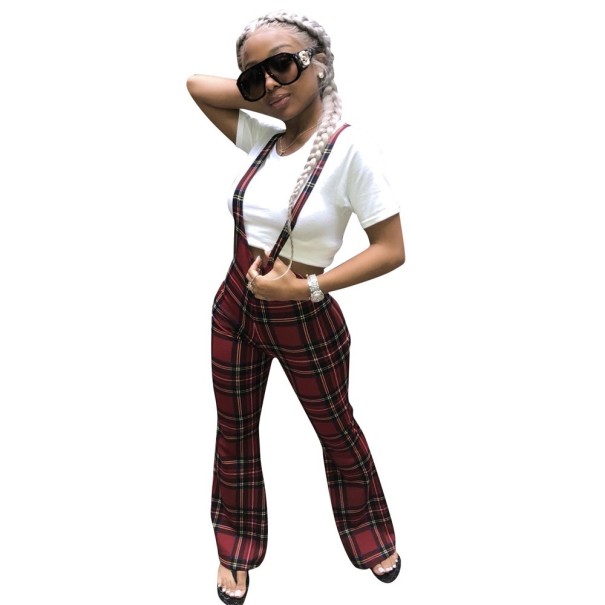 Pantalones de cuadros con tirantes para mujer L