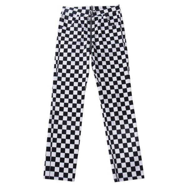 Pantalones de cuadros para mujer en blanco y negro S