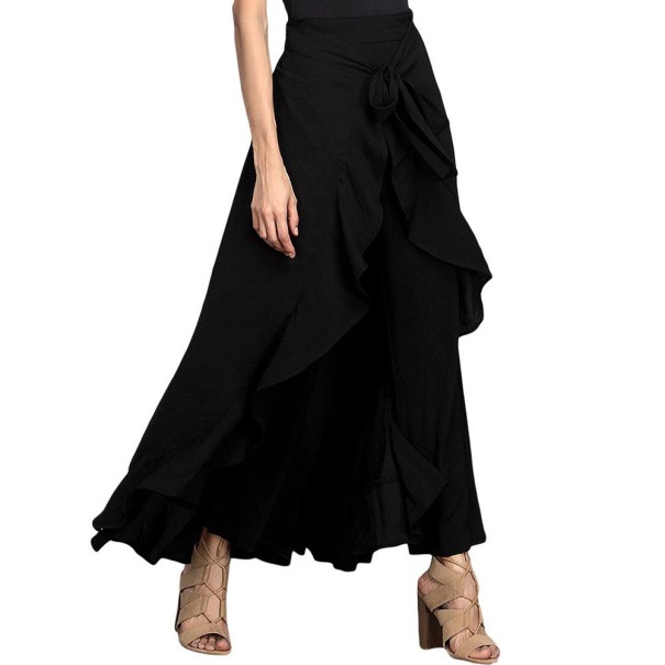 Pantalones de falda sueltos para mujer negro S