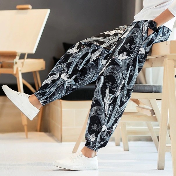 Pantalones de hombre con pájaros negro S