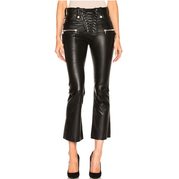 Pantalones de mujer de campana 3/4 de piel sintética XS