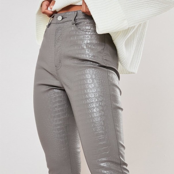 Pantalones de piel sintética para mujer con estampado gris M