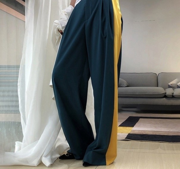 Pantalones de rayas de mujer amarillo M
