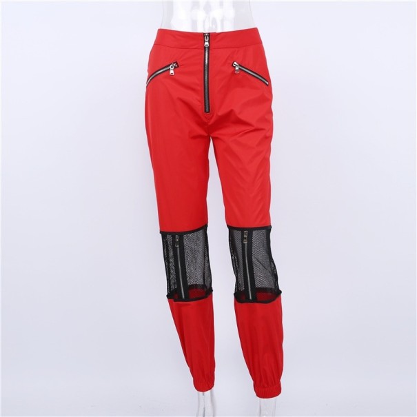 Pantalones de rejilla para mujer de color rojo L