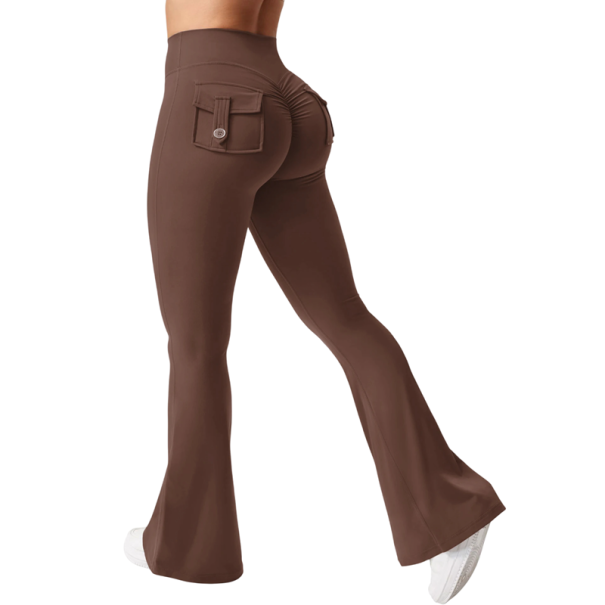Pantalones elásticos de mujer con cinturilla elástica Bolsillos laterales Largo de tobillo ensanchado Pantalones elegantes y cómodos para uso diario marrón M