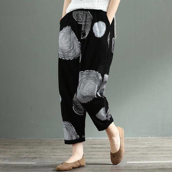 Pantalones estampados vintage para mujer negro 3XL