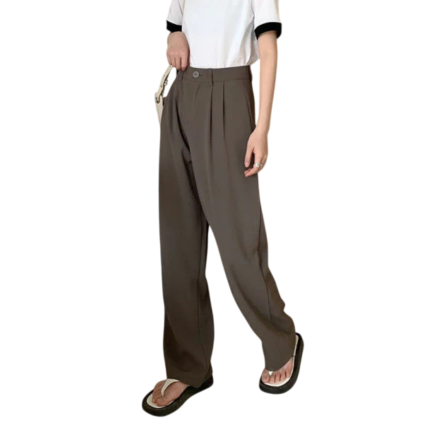 Pantalones formales holgados de cintura alta para mujer Corte recto Pantalones de trabajo elegantes Estilo casual Cierre de botones marrón XXL