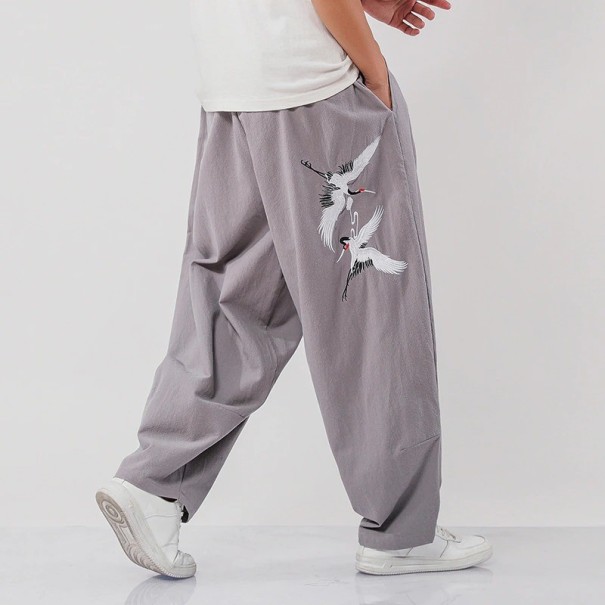 Pantalones harén para hombre con pájaros F1481 gris L
