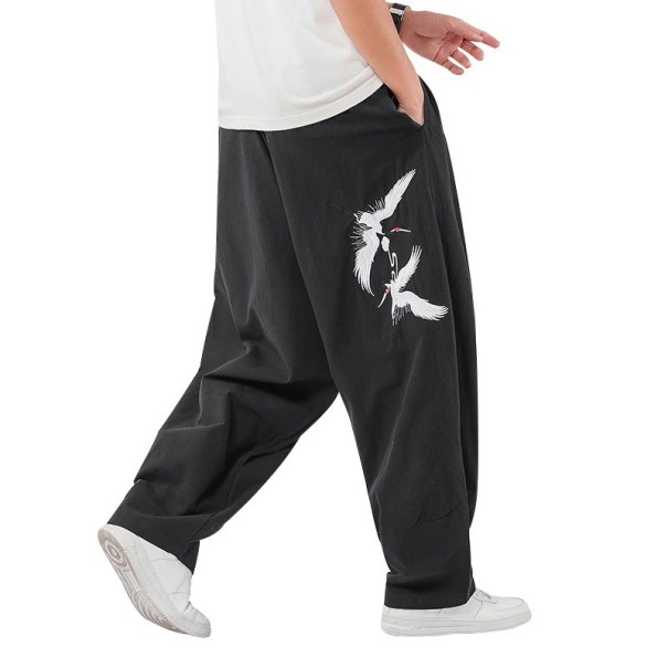 Pantalones harén para hombre con pájaros F1481 negro L