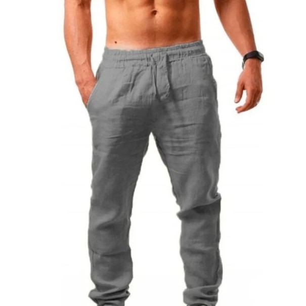 Pantalones holgados de algodón y lino para hombre, pantalones casuales de color liso para hombre, pantalones de verano aireados, ajuste cómodo para el ocio. gris XXL