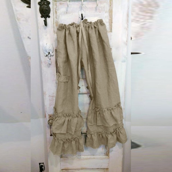 Pantalones holgados de mujer con volantes caqui XXL
